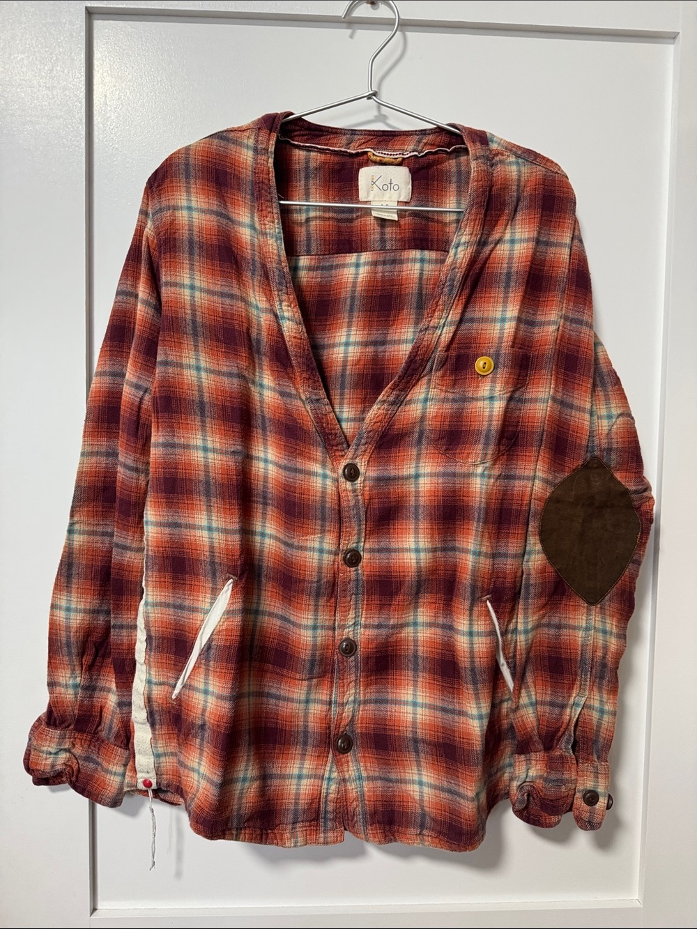 Koto Men's Red Plaid Casual Button-Down Shirt